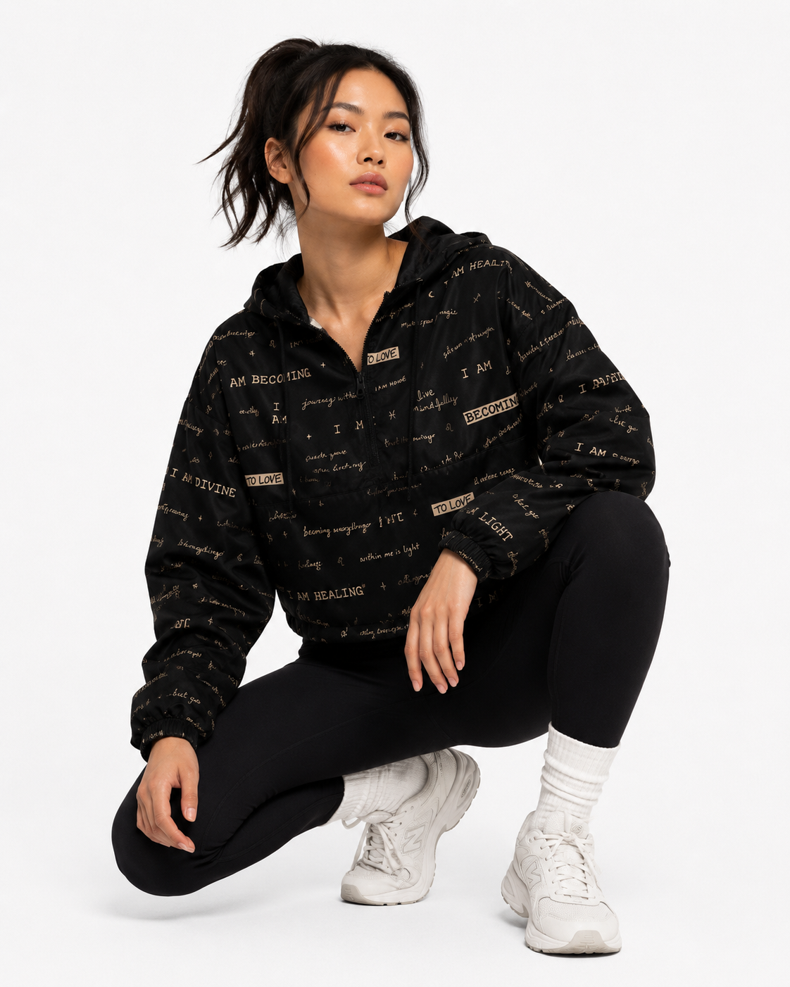 I AM Positive Affirmation Women's Cropped Windbreaker | Black Inspirational Jacket