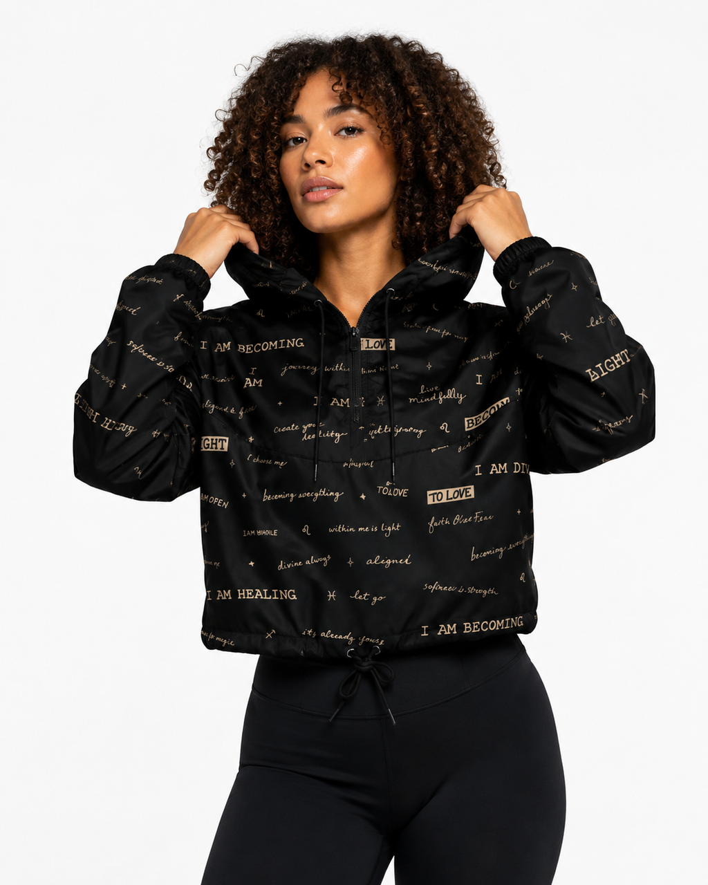 I AM Positive Affirmation Women's Cropped Windbreaker | Black Inspirational Jacket
