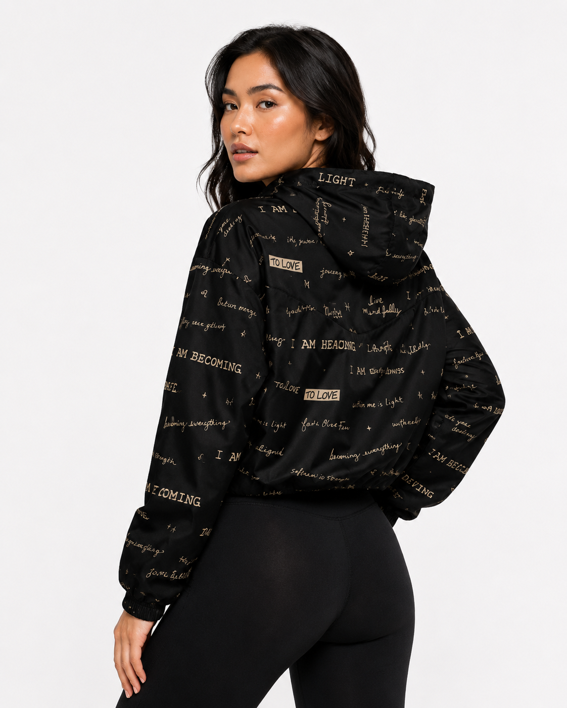 I AM Positive Affirmation Women's Cropped Windbreaker | Black Inspirational Jacket