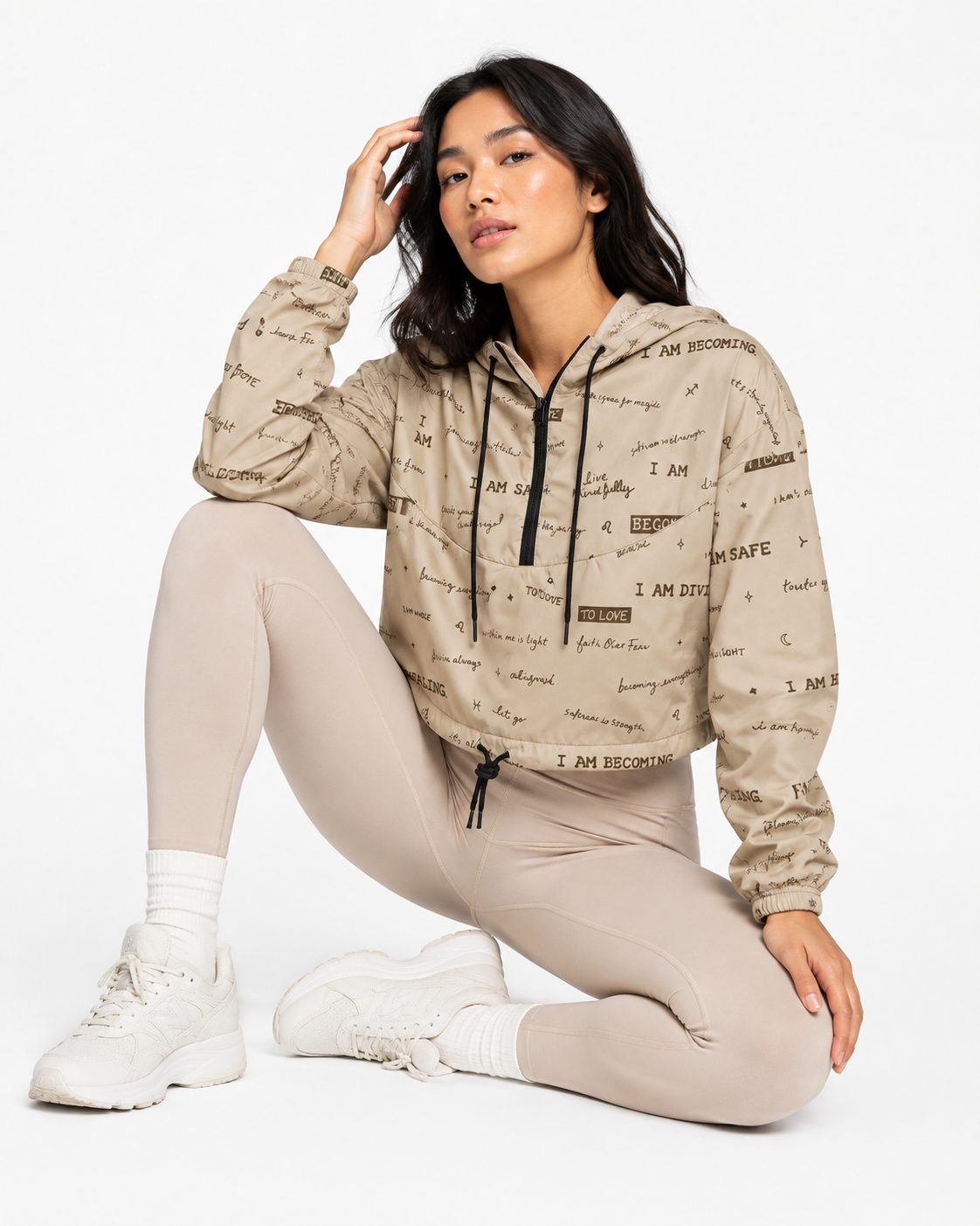 I AM Positive Affirmation Women's Cropped Windbreaker | Neutral Inspirational Jacket