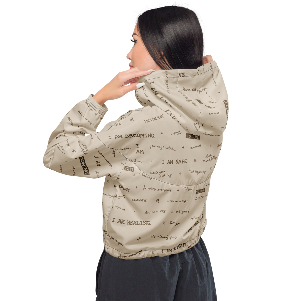 I AM Positive Affirmation Women's Cropped Windbreaker | Neutral Inspirational Jacket