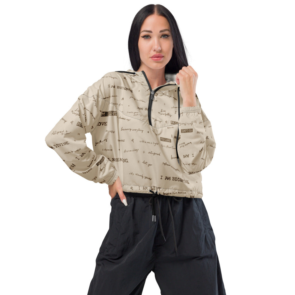 I AM Positive Affirmation Women's Cropped Windbreaker | Neutral Inspirational Jacket