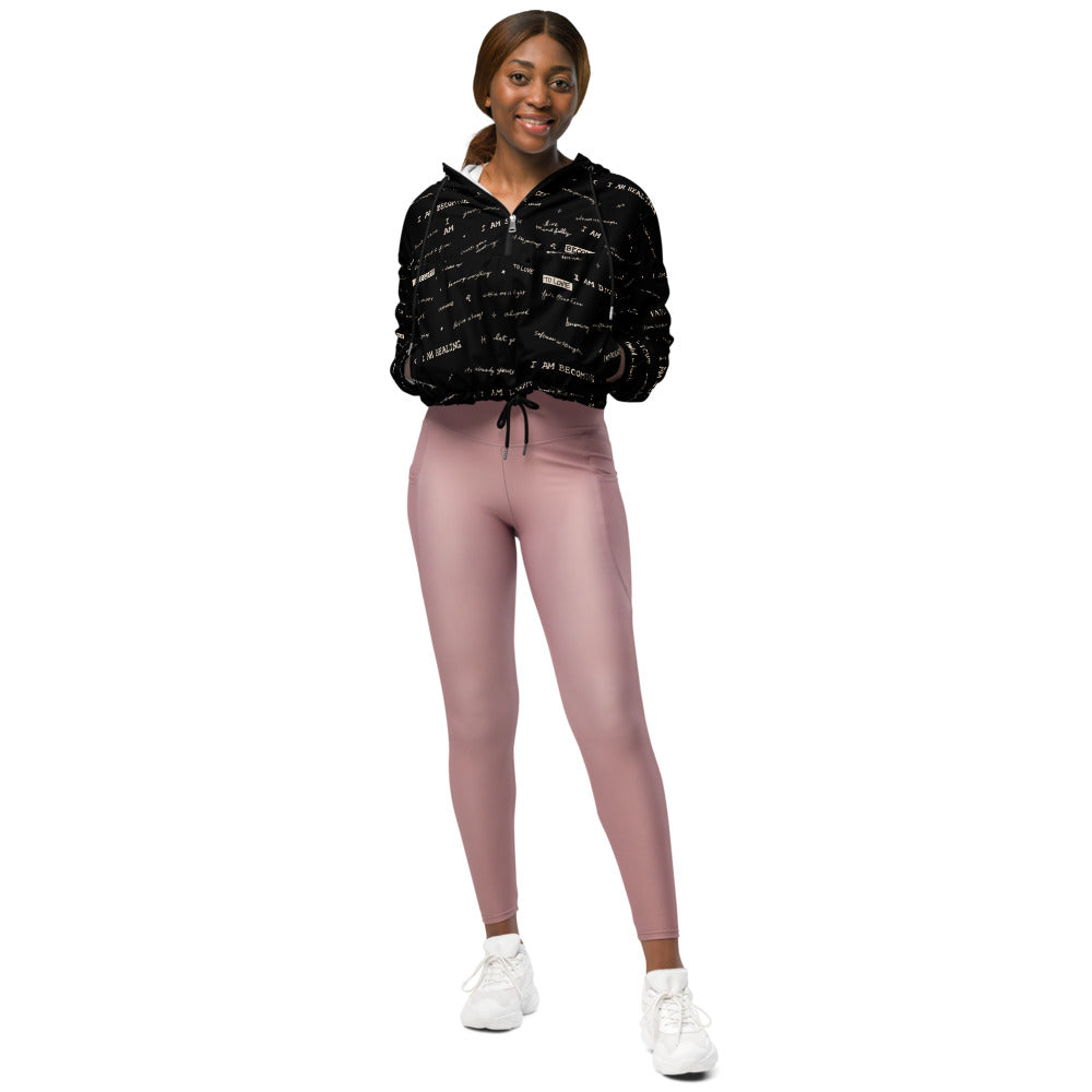 I AM Positive Affirmation Women's Cropped Windbreaker | Black Inspirational Jacket