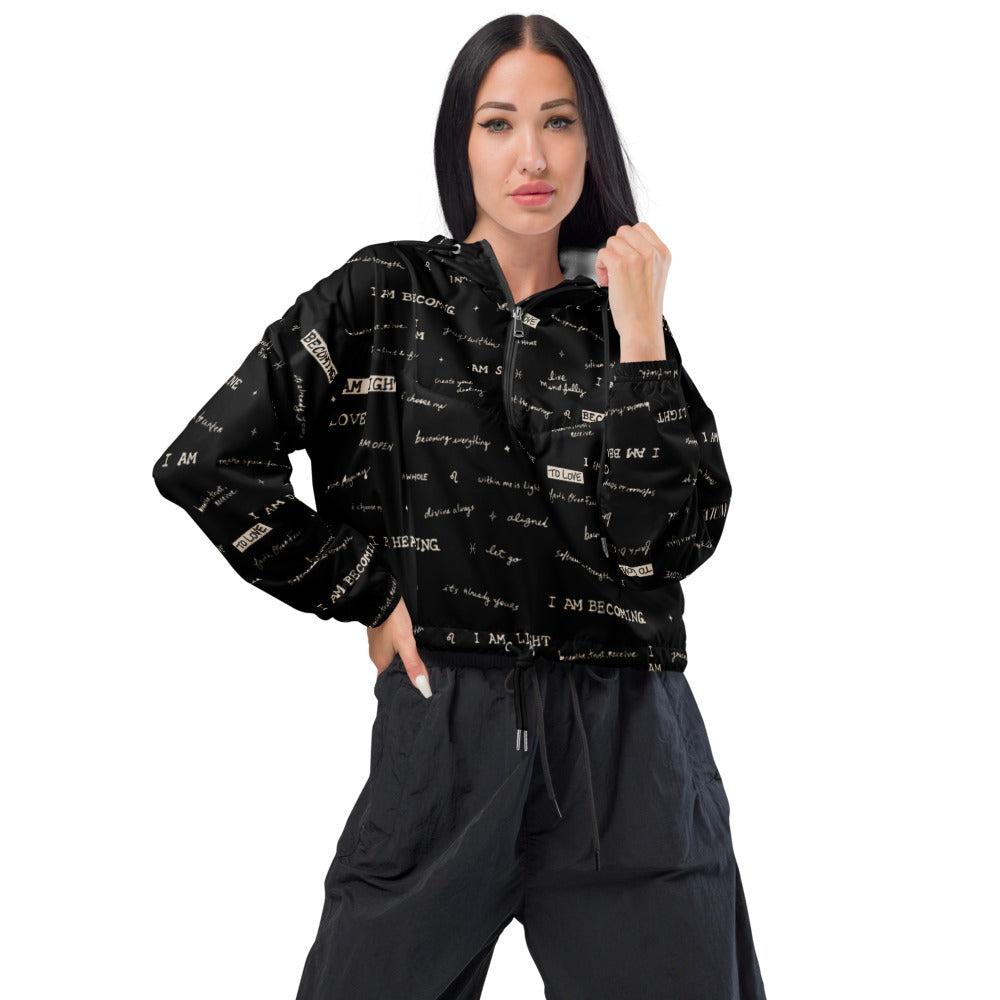 I AM Positive Affirmation Women's Cropped Windbreaker | Black Inspirational Jacket