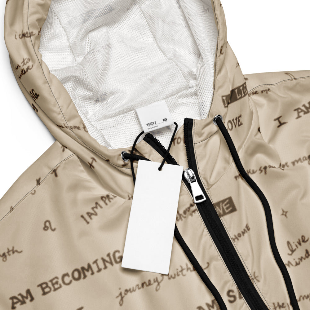 I AM Positive Affirmation Women's Cropped Windbreaker | Neutral Inspirational Jacket