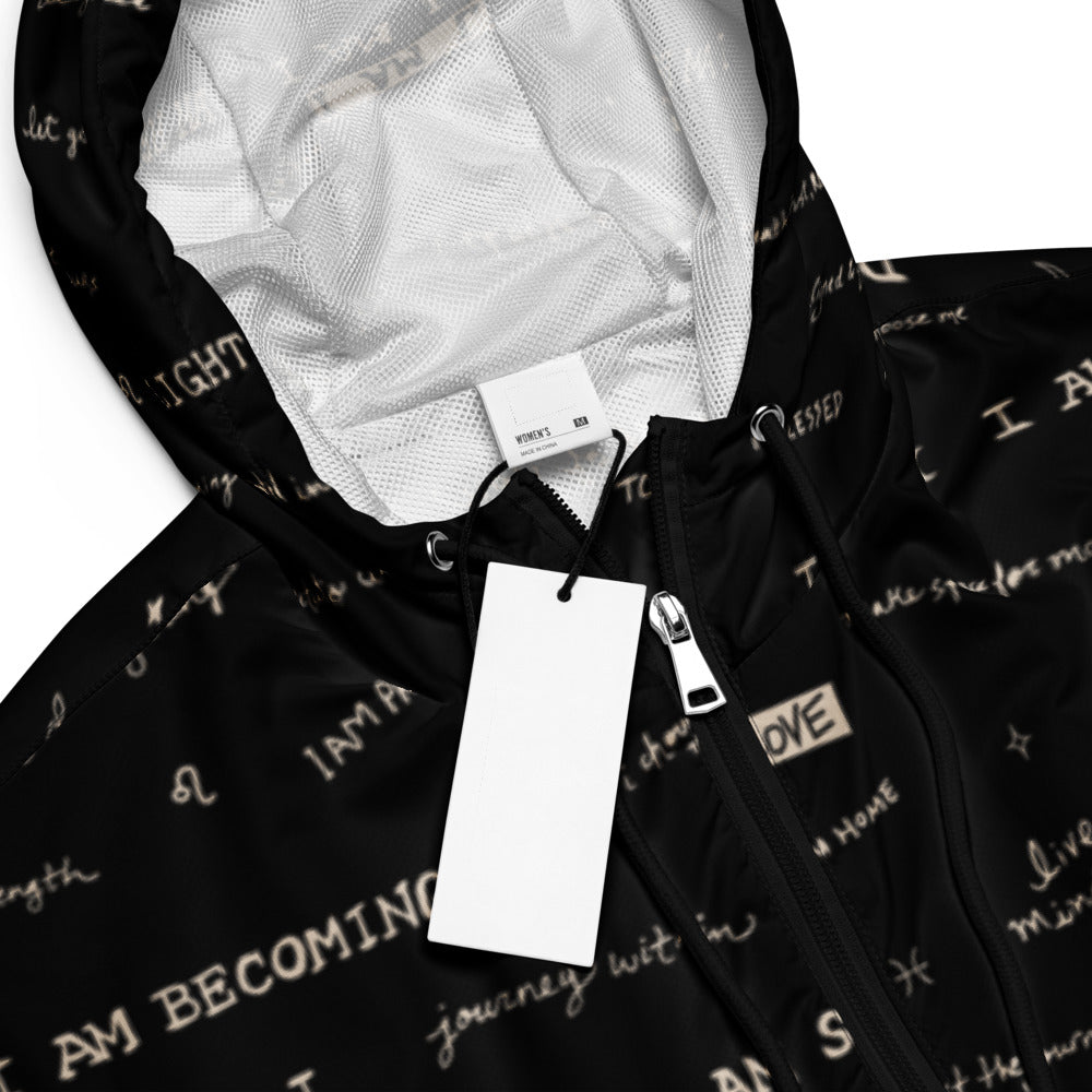I AM Positive Affirmation Women's Cropped Windbreaker | Black Inspirational Jacket