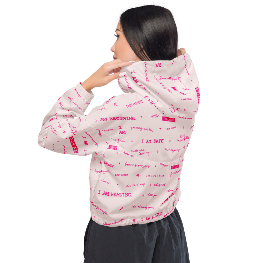 I AM Positive Affirmation Women's Cropped Windbreaker | Pink Inspirational Jacket