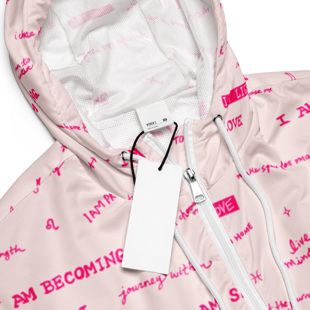 I AM Positive Affirmation Women's Cropped Windbreaker | Pink Inspirational Jacket